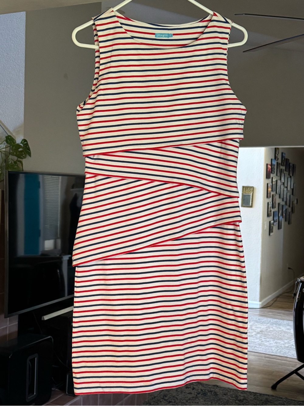 J. McLaughlin Sleeveless Striped Midi Dress in Red, Navy & White